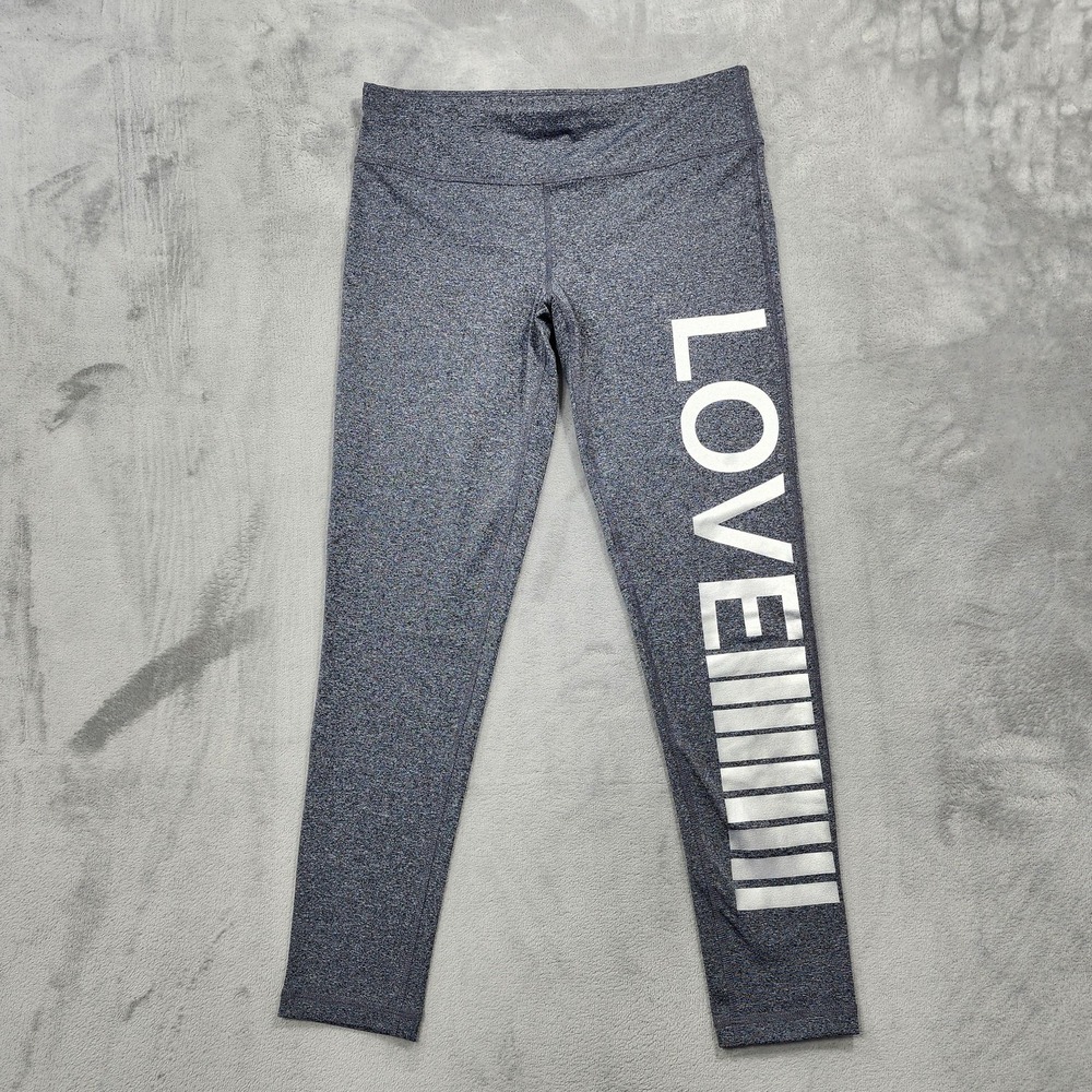 Material Girl Active Leggings Womens L Gray LOVE Graphic Ankle Yoga Gym‎ Workout